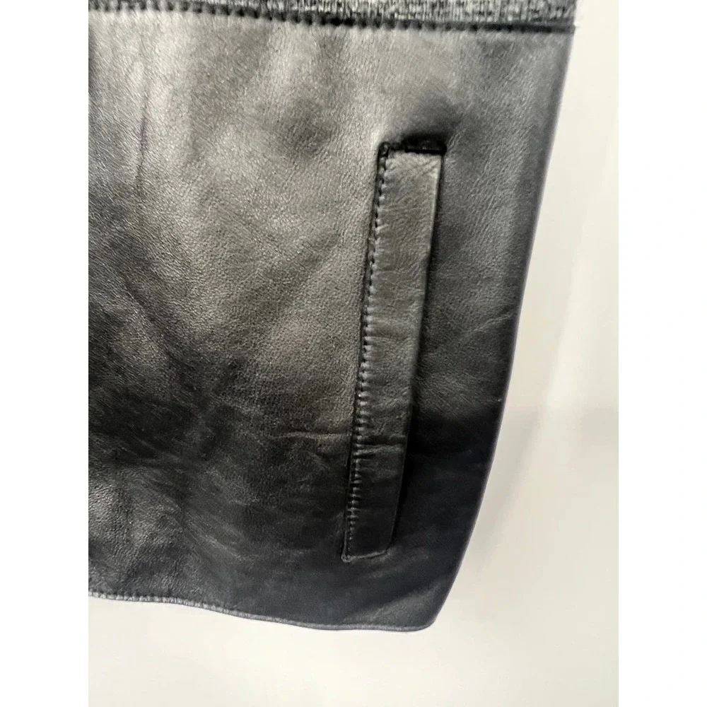 J Crew Merino Wool Leather Pocket Sweater Short Sleeve Crew Neck Gray XXS #2665‎